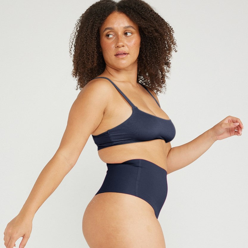 High-Rise Thong - Seamless Cotton - Ink