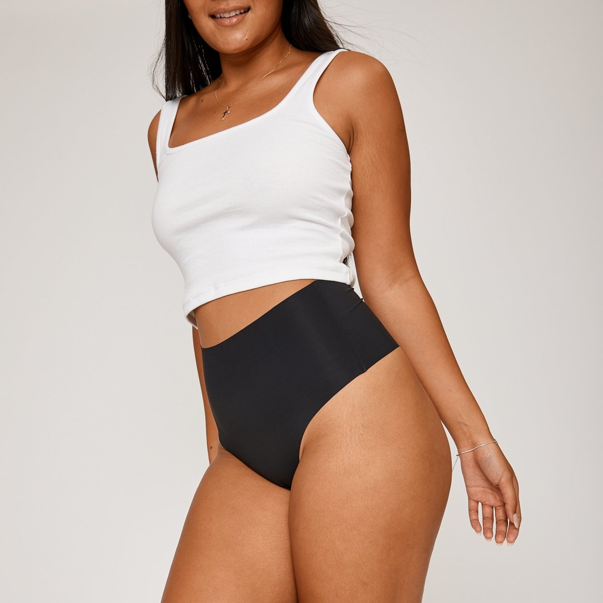 High-Rise Thong - Black - Peach Underwear