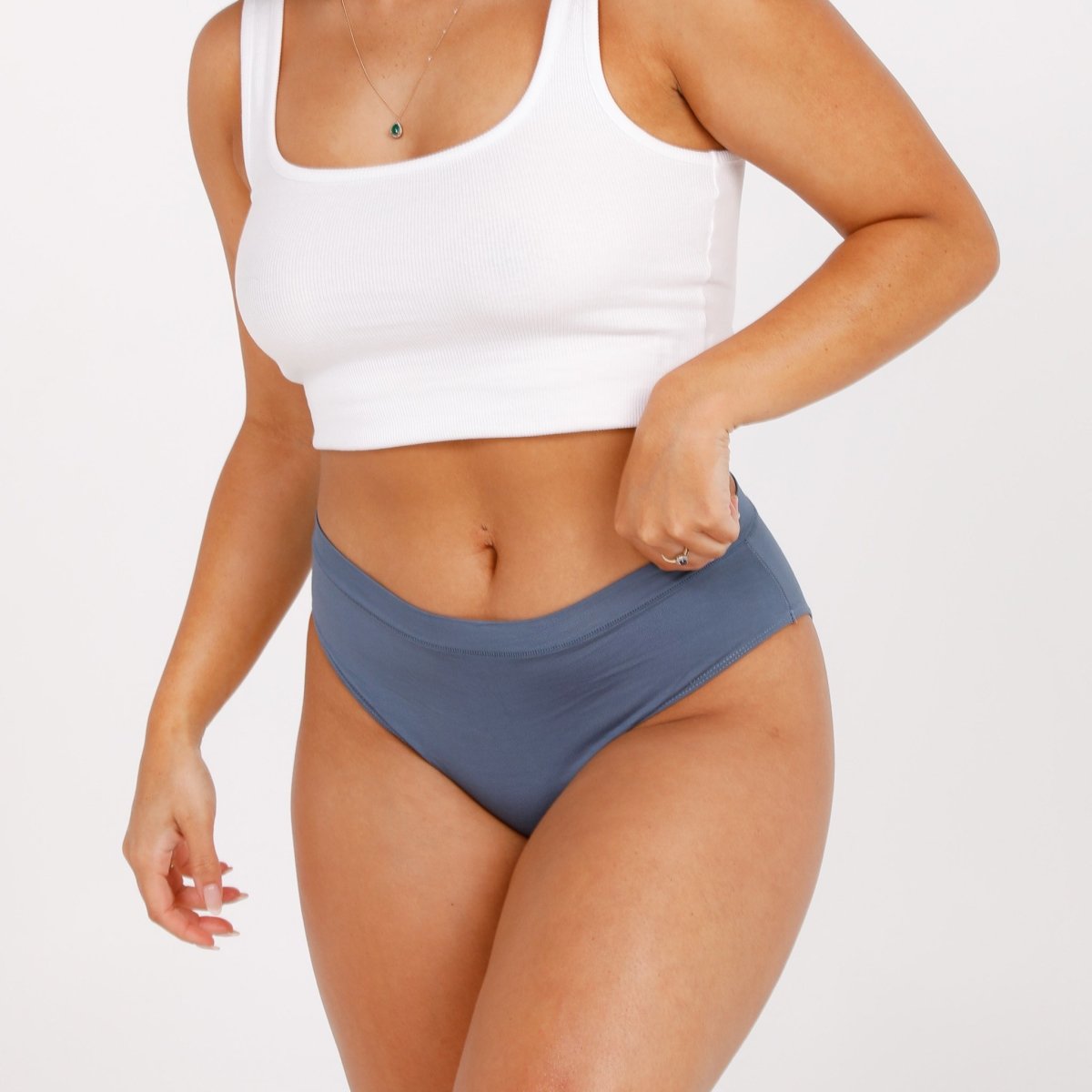 Mid-Rise Bikini Brief - Bamboo Butter - Stone Blue - Peach Underwear