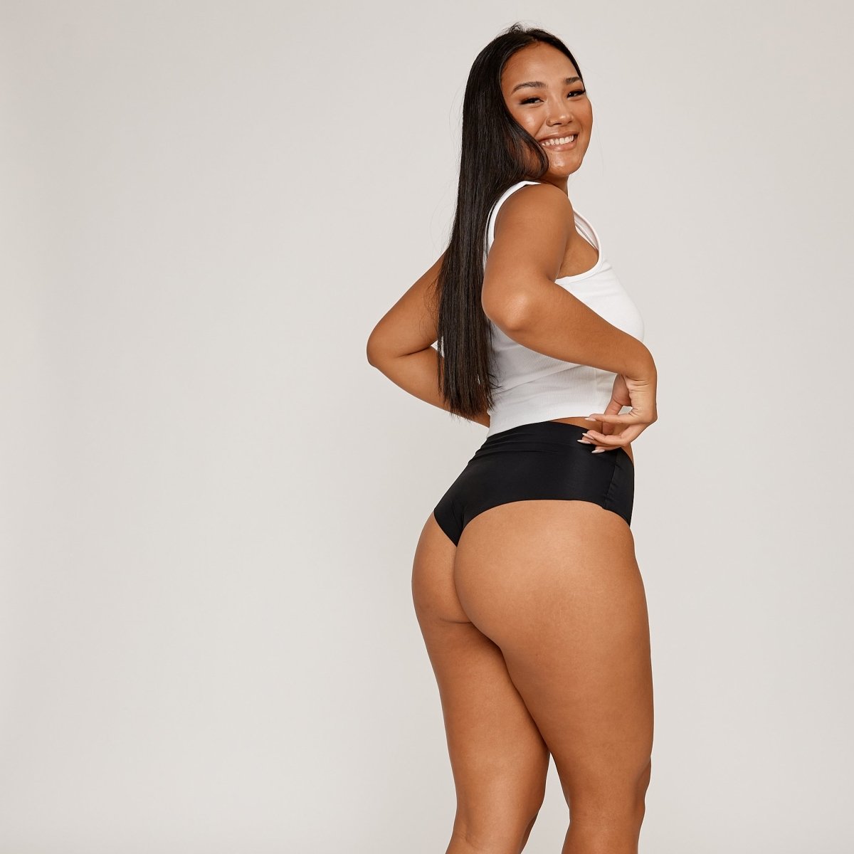Mid-Rise Cheeky - Black - Peach Underwear