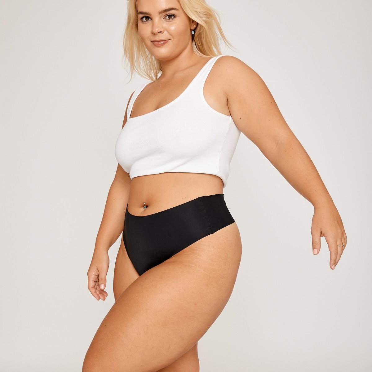 Mid-Rise Thong - Black - Peach Underwear