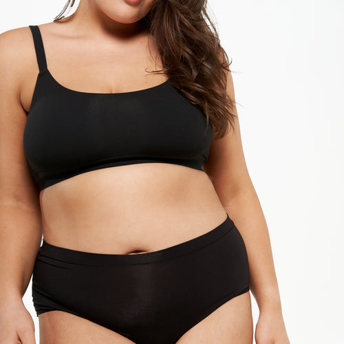 High-Rise Bikini Brief - Bamboo Butter - Black - Peach Underwear