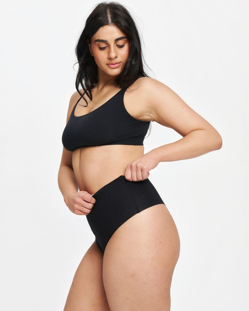 High-Rise Thong - Seamless Cotton - Black