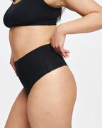 High-Rise Thong - Seamless Cotton - Black