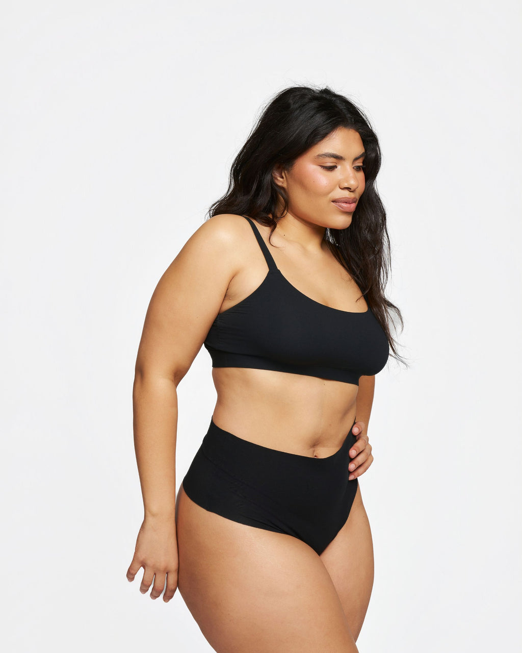 High-Rise Thong - Seamless Cotton - Black