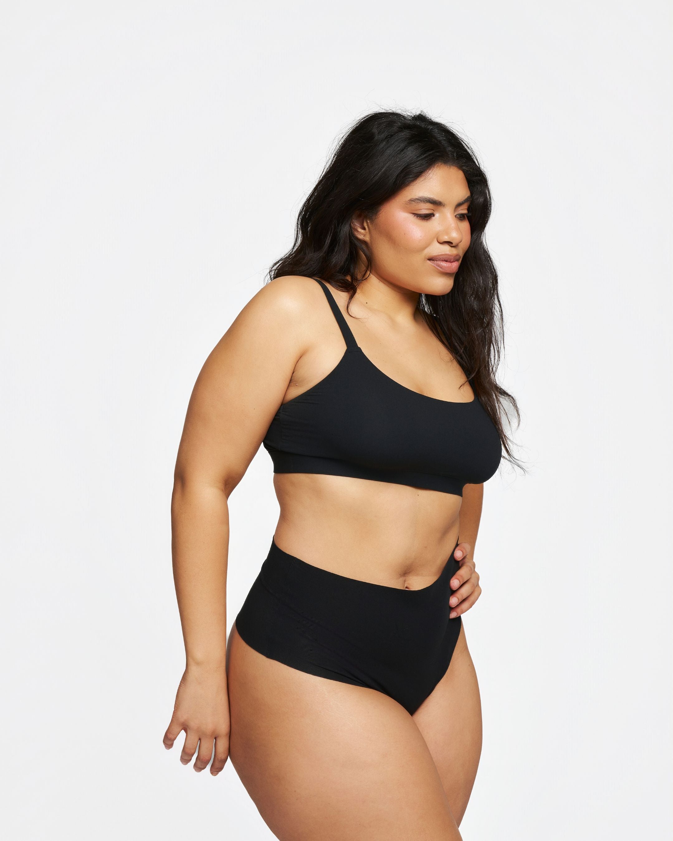 High-Rise Thong - Seamless Cotton - Black