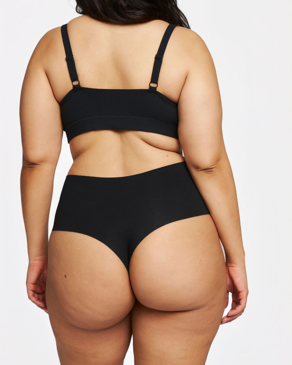 High-Rise Thong - Seamless Cotton - Black