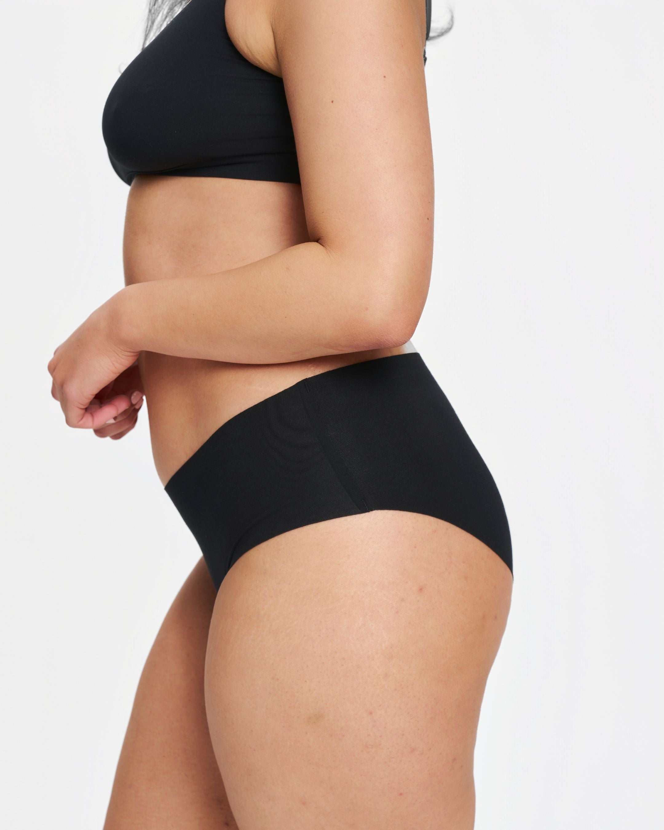 Mid-Rise Bikini - Seamless Cotton - Black