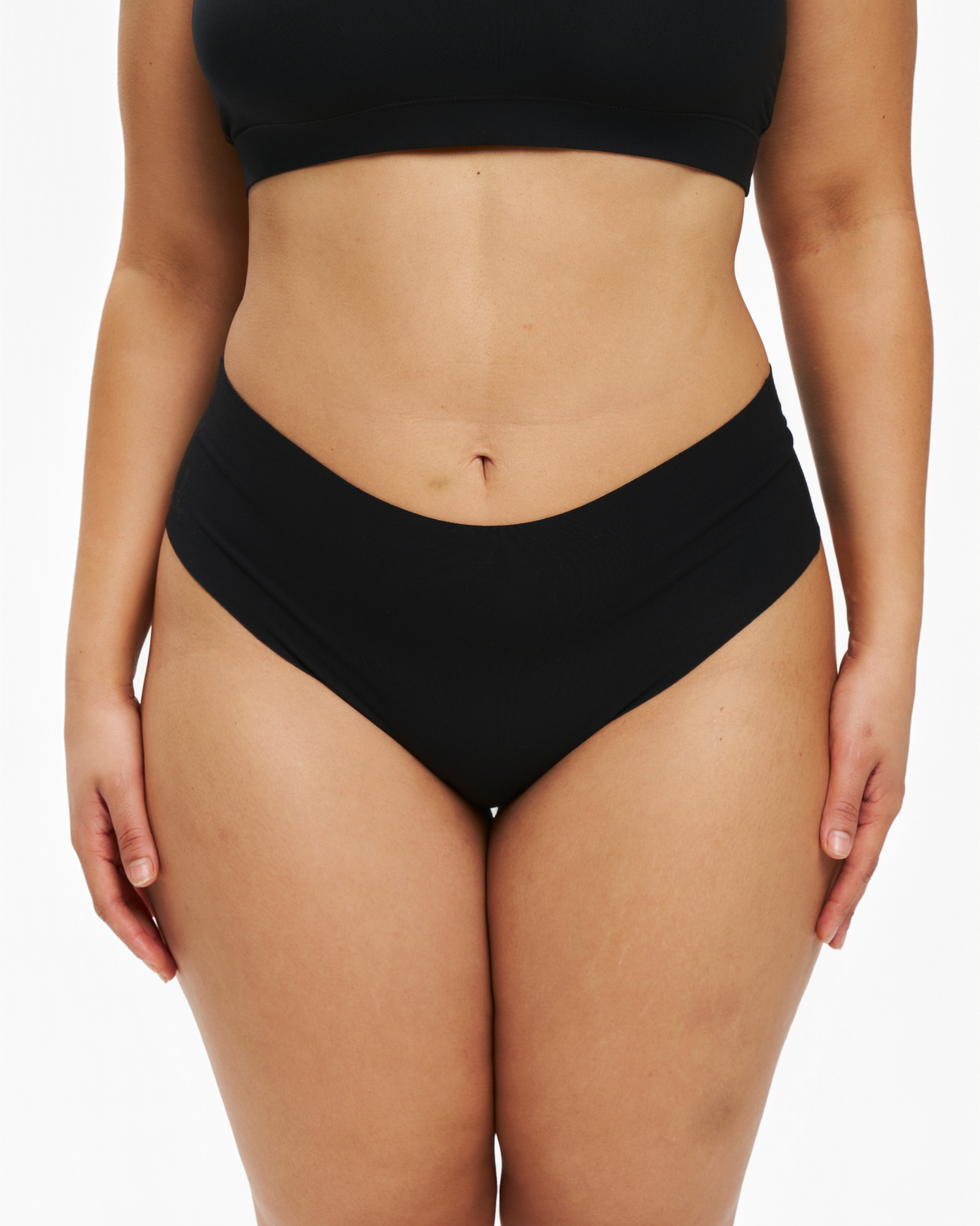 Mid-Rise Thong - Seamless Cotton - Black