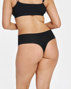 Mid-Rise Thong - Seamless Cotton - Black