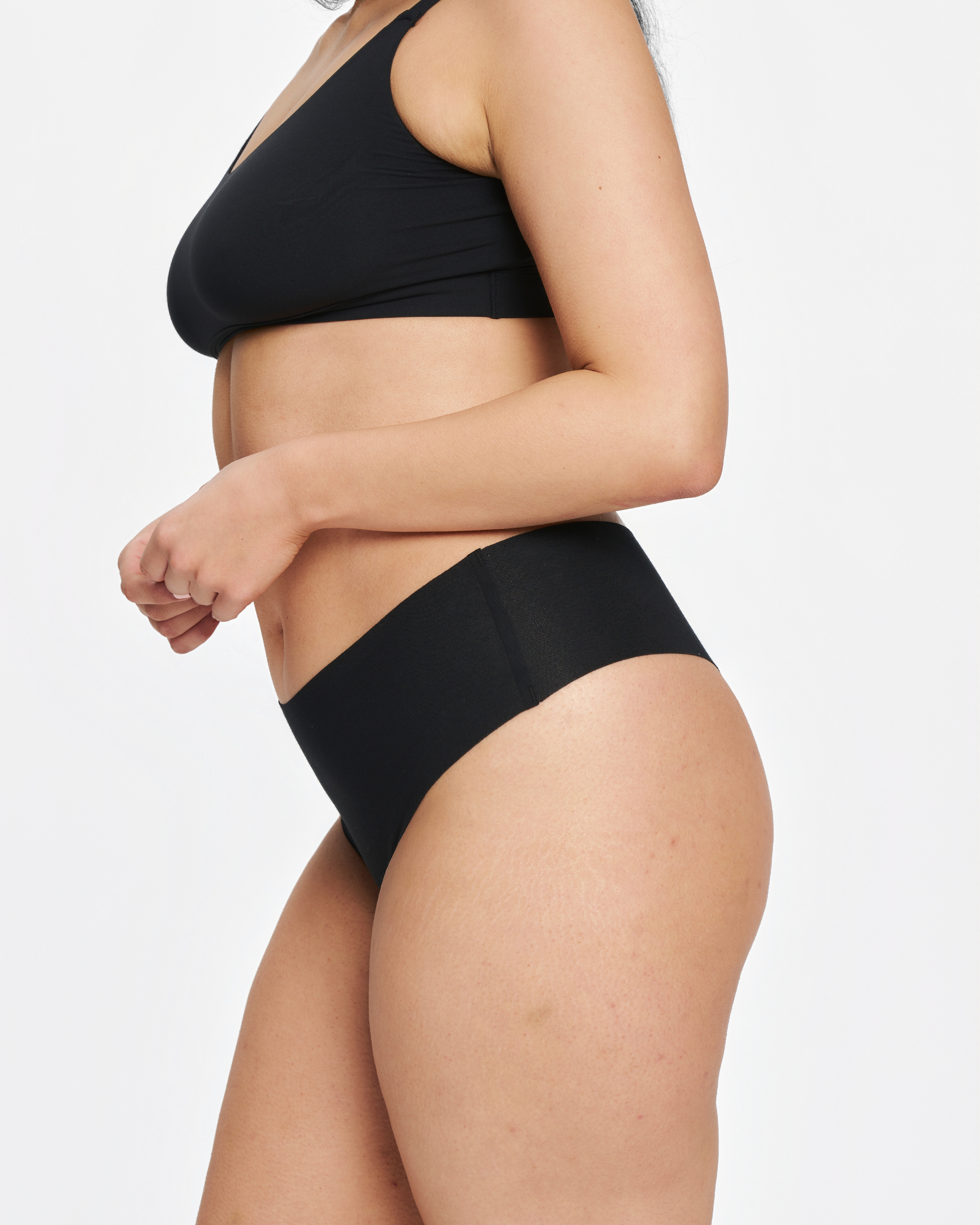 Mid-Rise Thong - Seamless Cotton - Black