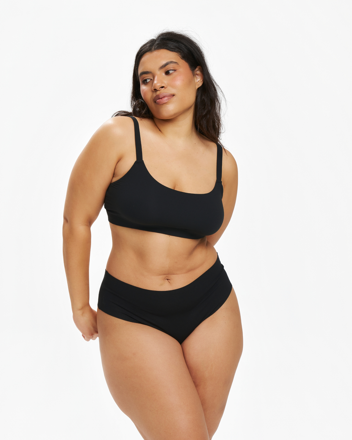 Mid-Rise Thong - Seamless Cotton - Black