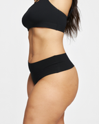 Mid-Rise Thong - Seamless Cotton - Black