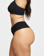 Mid-Rise Thong - Seamless Cotton - Black