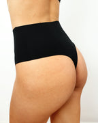 High-Rise Thong - Seamless Cotton - Black