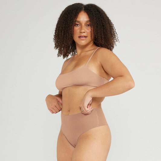 Mid-Rise Thong - Seamless Cotton - Latte