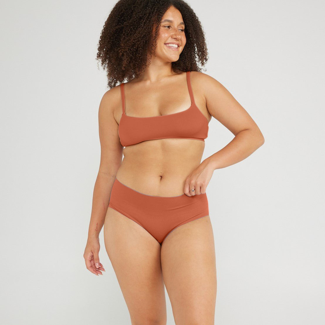 Mid-Rise Bikini - Seamless Cotton - Spice