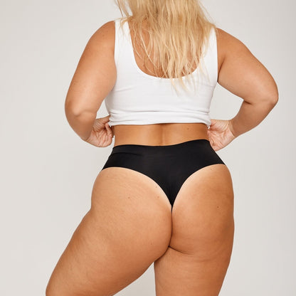 Mid-Rise Thong - Black - Peach Underwear