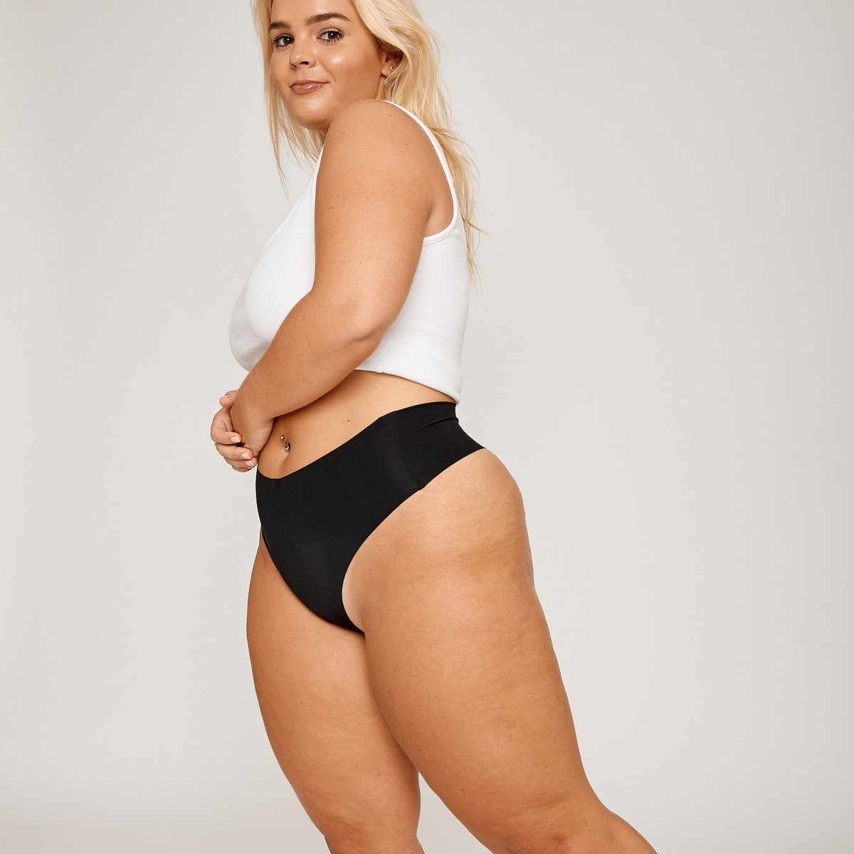 Mid-Rise Thong - Black - Peach Underwear